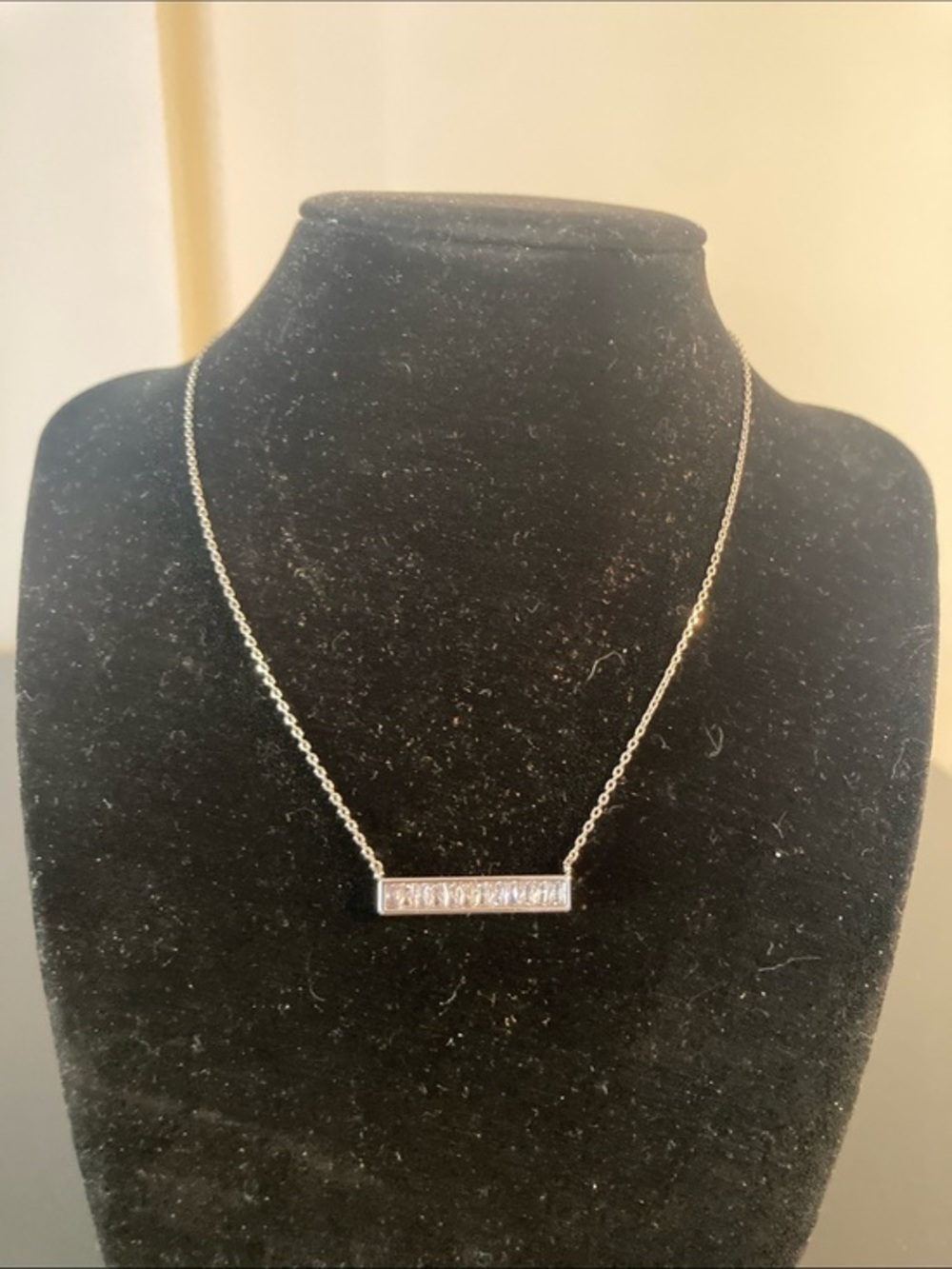 Express Silver Bar Necklace with Clear Stones